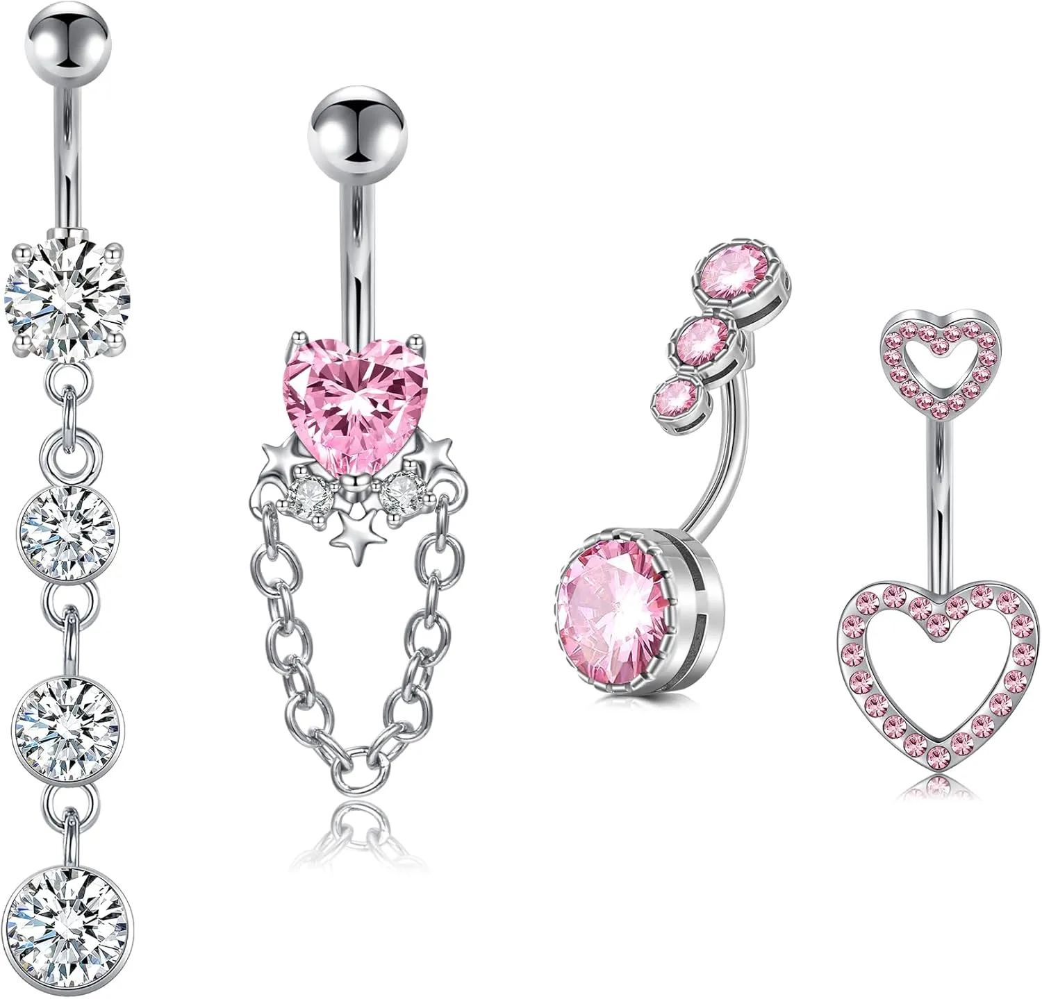 MODRSA Belly Jewellery Piercing - Belly Button Rings with silver & Pink Pearl Navel Opener