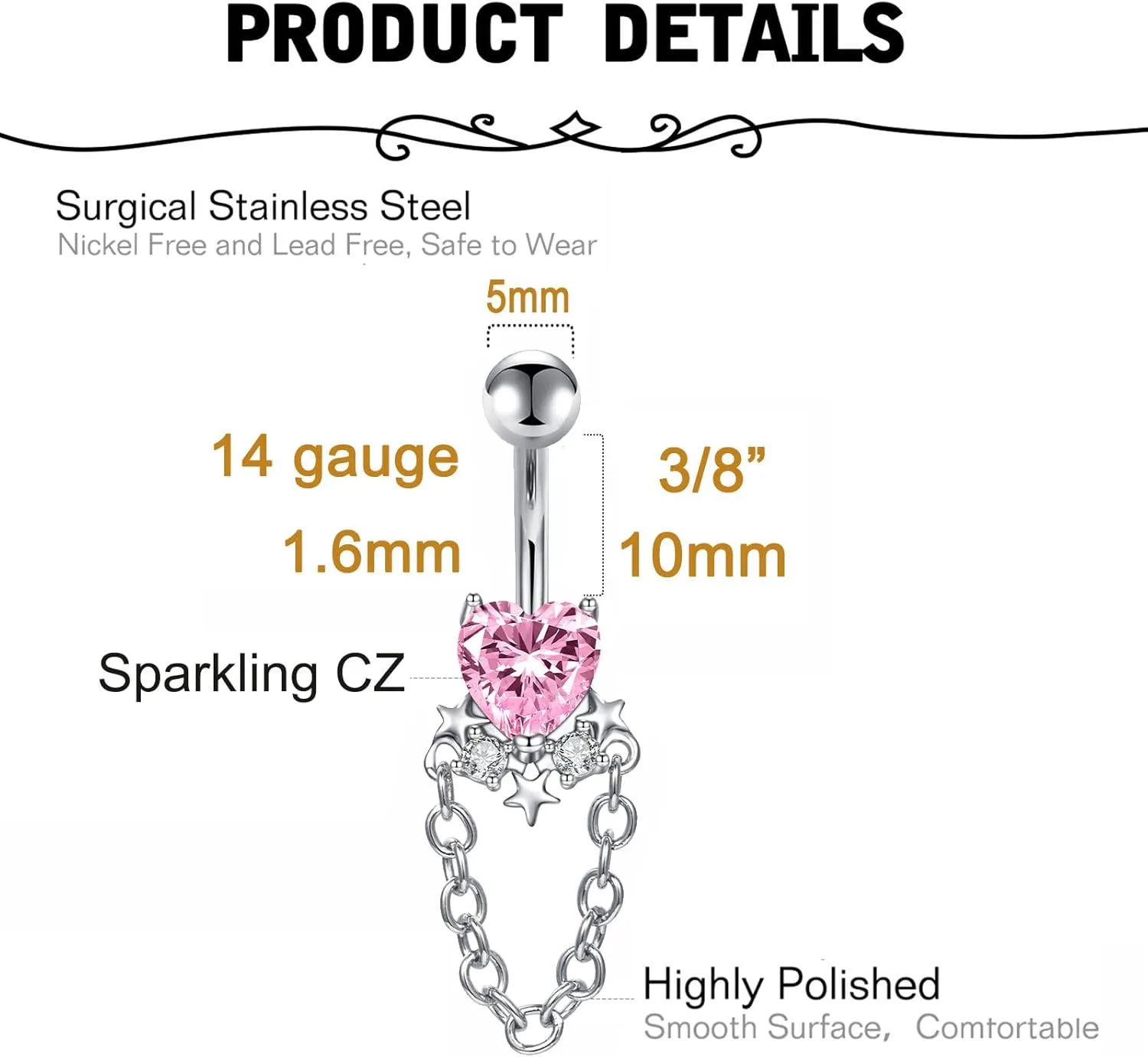 MODRSA Belly Jewellery Piercing - Belly Button Rings with silver & Pink Pearl Navel Opener