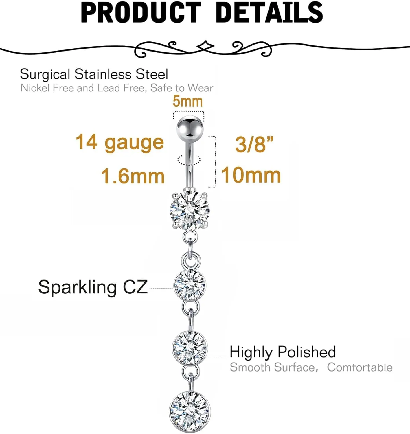 MODRSA Belly Jewellery Piercing - Belly Button Rings with silver & Pink Pearl Navel Opener