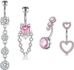 MODRSA Belly Jewellery Piercing - Belly Button Rings with silver & Pink Pearl Navel Opener