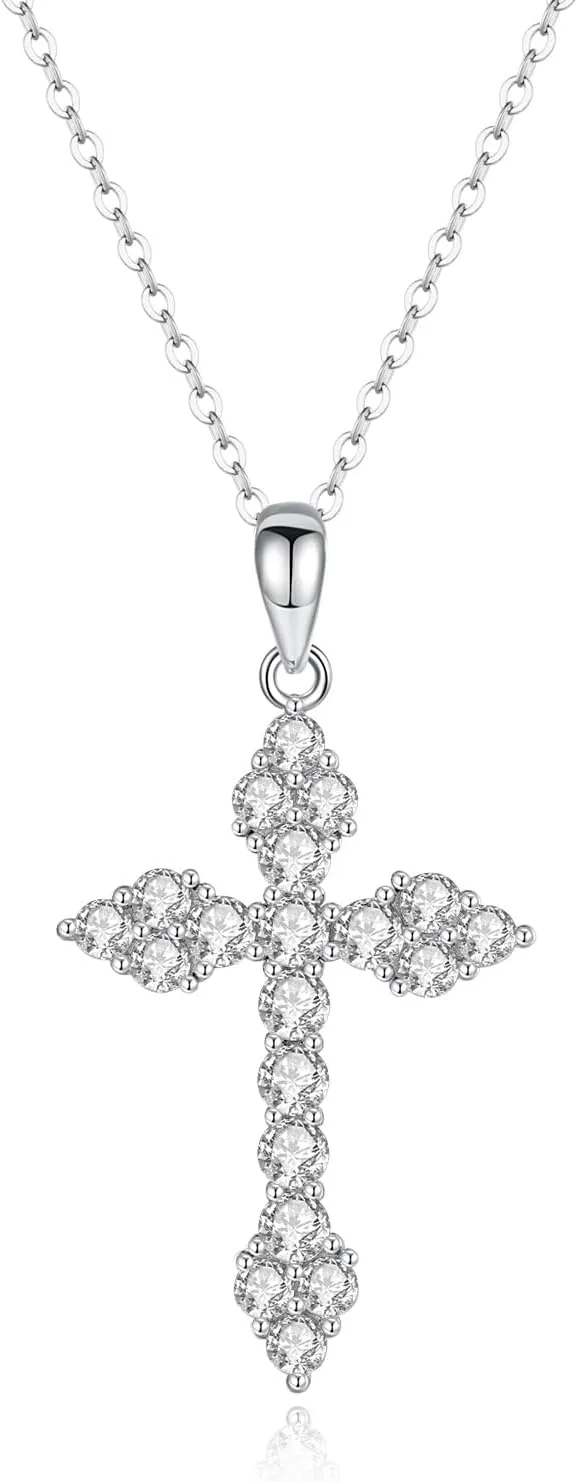 Moissanite Cross Necklace for Women Men,925 Sterling Silver Cross Necklaces 1.2/2.8/3.0 CTTW D Color VVS1 Moissanite Pendant,Christian Gift for Women Men