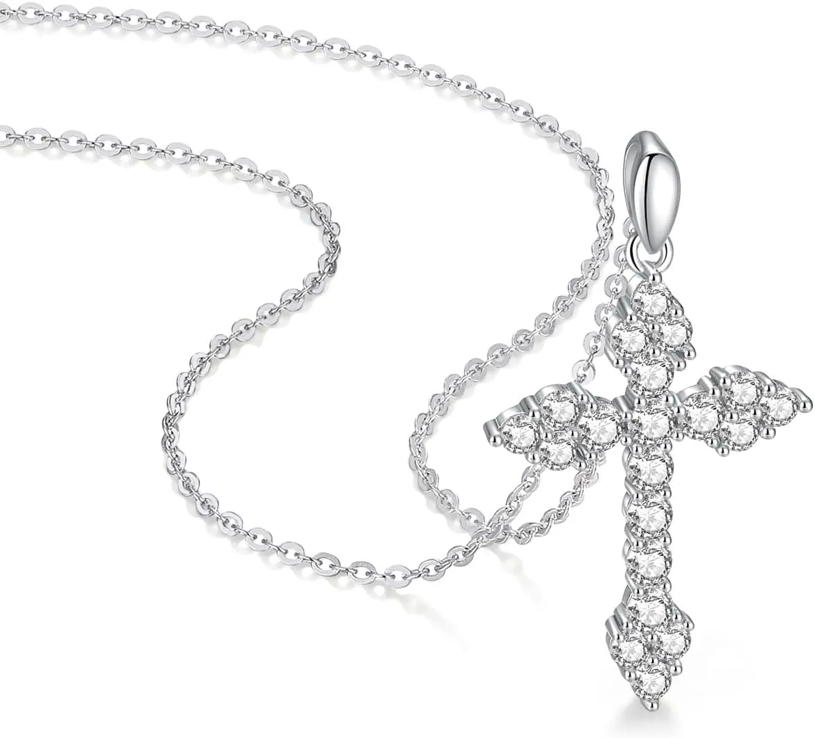 Moissanite Cross Necklace for Women Men,925 Sterling Silver Cross Necklaces 1.2/2.8/3.0 CTTW D Color VVS1 Moissanite Pendant,Christian Gift for Women Men