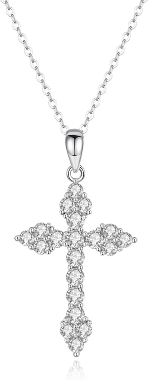 Moissanite Cross Necklace for Women Men,925 Sterling Silver Cross Necklaces 1.2/2.8/3.0 CTTW D Color VVS1 Moissanite Pendant,Christian Gift for Women Men