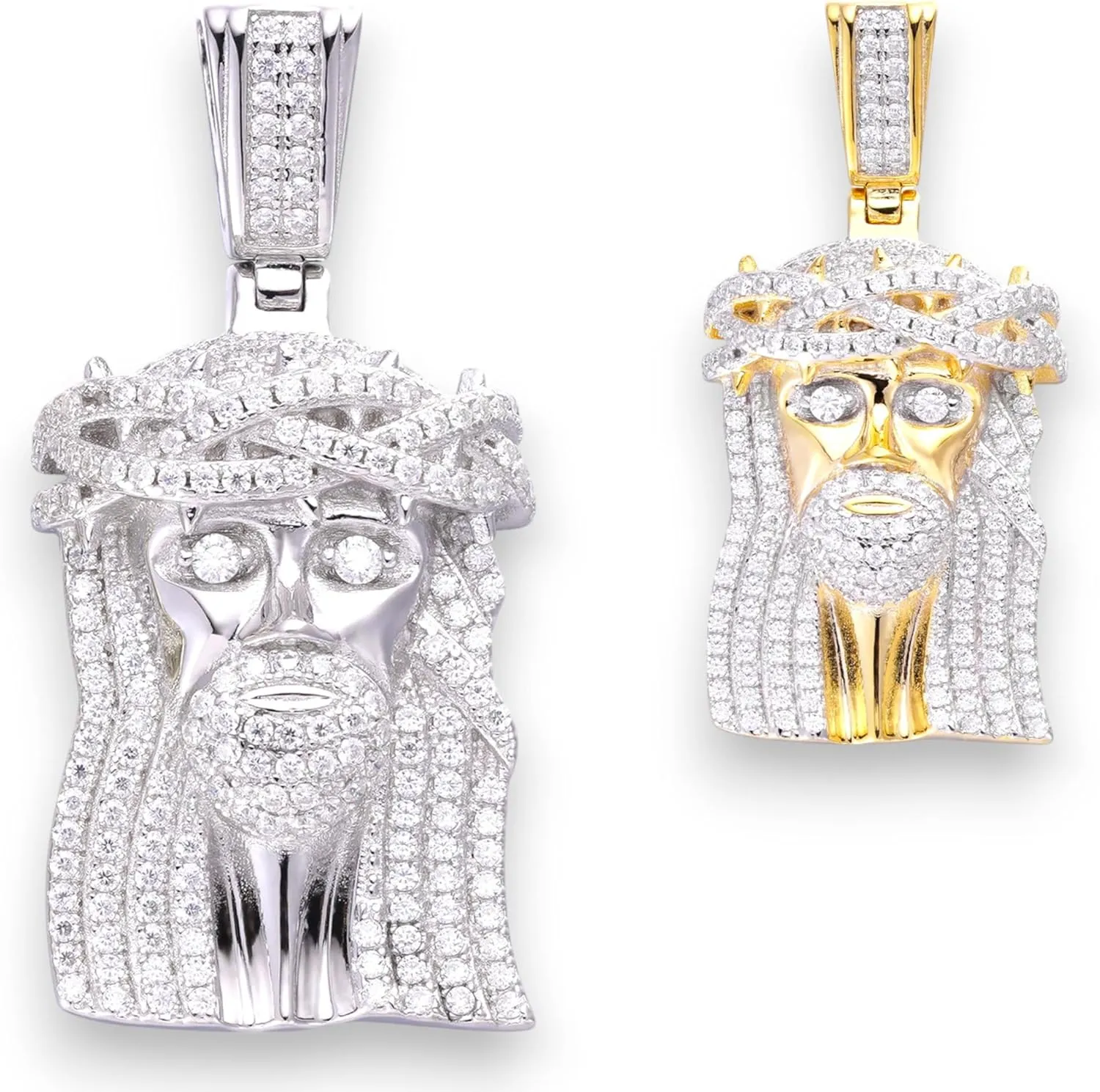 Moissanite Jesus Christ Head Iced Out Pendant in 14k Gold & White Gold Over Solid 925 Sterling Silver Round Cut VVS/D Color 1.1 Carat Moissanite Jesus Redeemer Pendant Religious Jewelry For Men and women