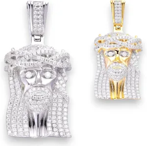 Moissanite Jesus Christ Head Iced Out Pendant in 14k Gold & White Gold Over Solid 925 Sterling Silver Round Cut VVS/D Color 1.1 Carat Moissanite Jesus Redeemer Pendant Religious Jewelry For Men and women