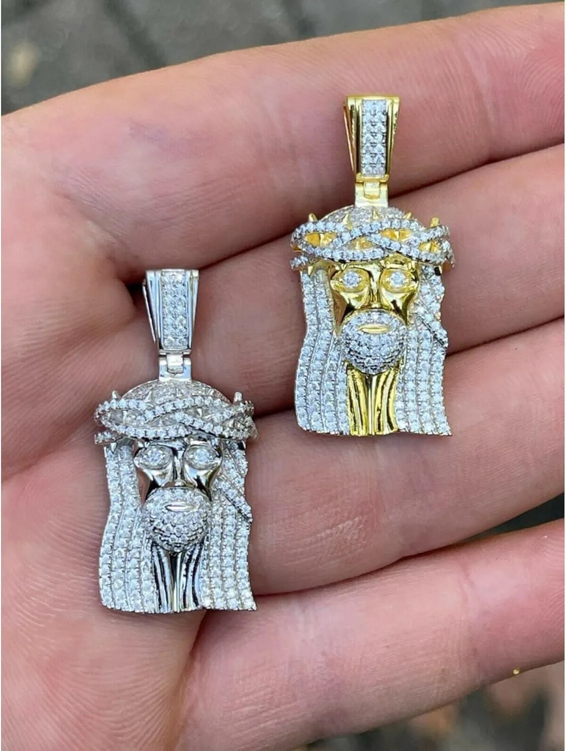 Moissanite Jesus Christ Head Iced Out Pendant in 14k Gold & White Gold Over Solid 925 Sterling Silver Round Cut VVS/D Color 1.1 Carat Moissanite Jesus Redeemer Pendant Religious Jewelry For Men and women