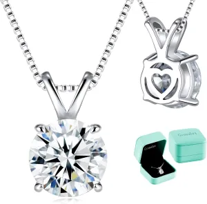 Moissanite Solitaire Necklace for Women, 13 Carat Lab Created Diamond Pendant, D Color VVS1,Heart Back, 18 2" Silver Chain, Gift for Wife, Girlfriend, Mom Yourself on Anniversary, Birthday, Wedding