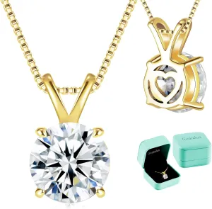 Moissanite Solitaire Necklace for Women, 13 Carat Lab Created Diamond Pendant, D Color VVS1,Heart Back, 18 2" Silver Chain, Gift for Wife, Girlfriend, Mom Yourself on Anniversary, Birthday, Wedding