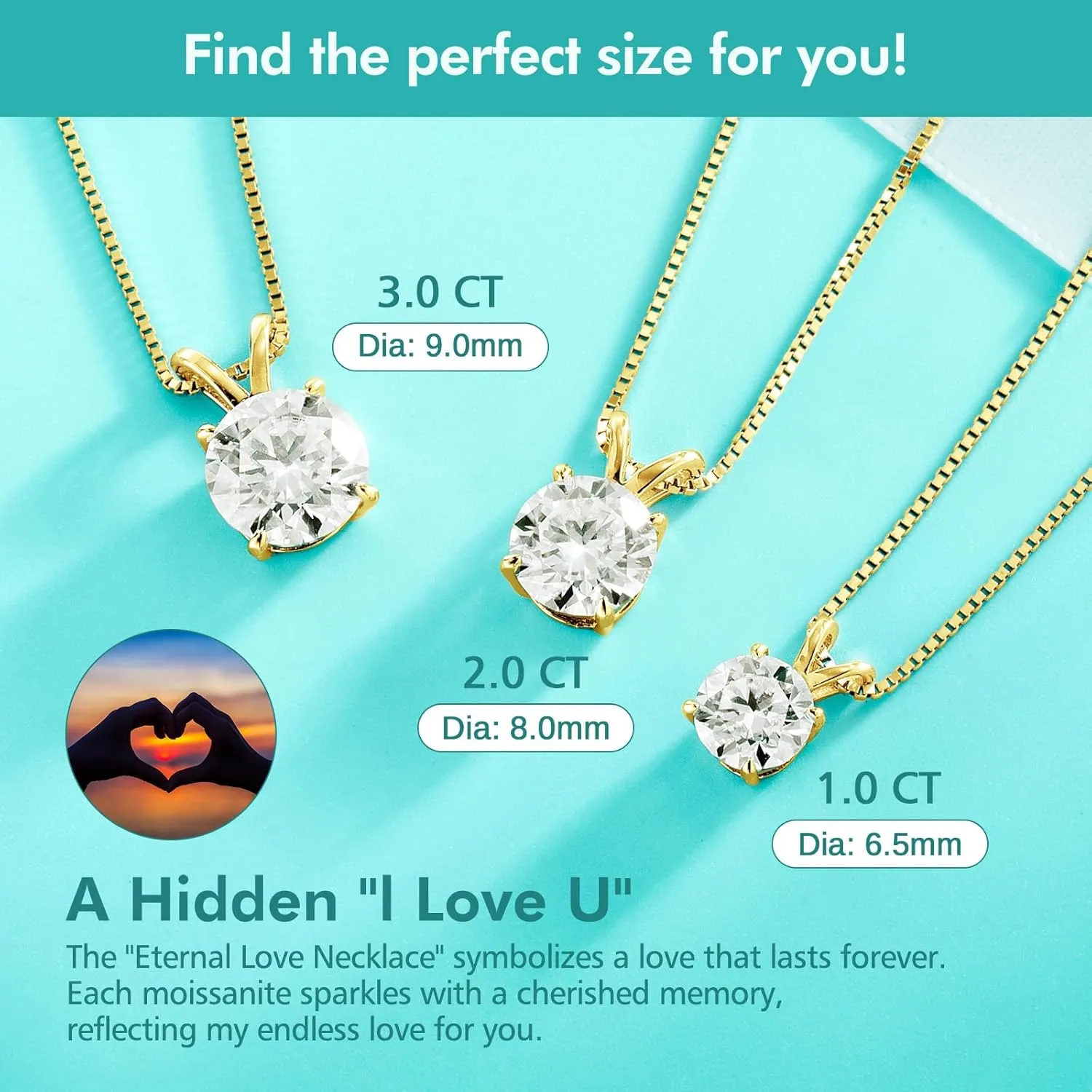 Moissanite Solitaire Necklace for Women, 13 Carat Lab Created Diamond Pendant, D Color VVS1,Heart Back, 18 2" Silver Chain, Gift for Wife, Girlfriend, Mom Yourself on Anniversary, Birthday, Wedding