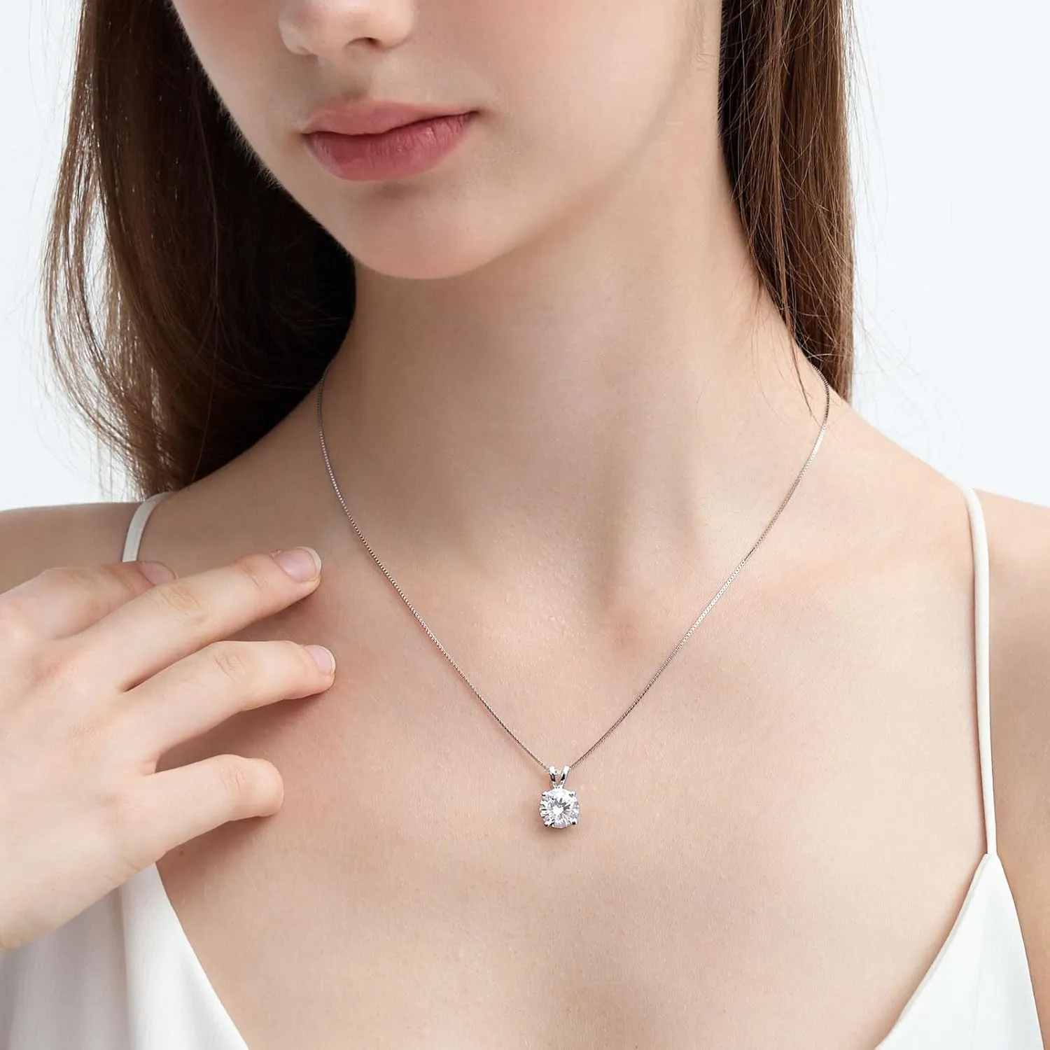 Moissanite Solitaire Necklace for Women, 13 Carat Lab Created Diamond Pendant, D Color VVS1,Heart Back, 18 2" Silver Chain, Gift for Wife, Girlfriend, Mom Yourself on Anniversary, Birthday, Wedding