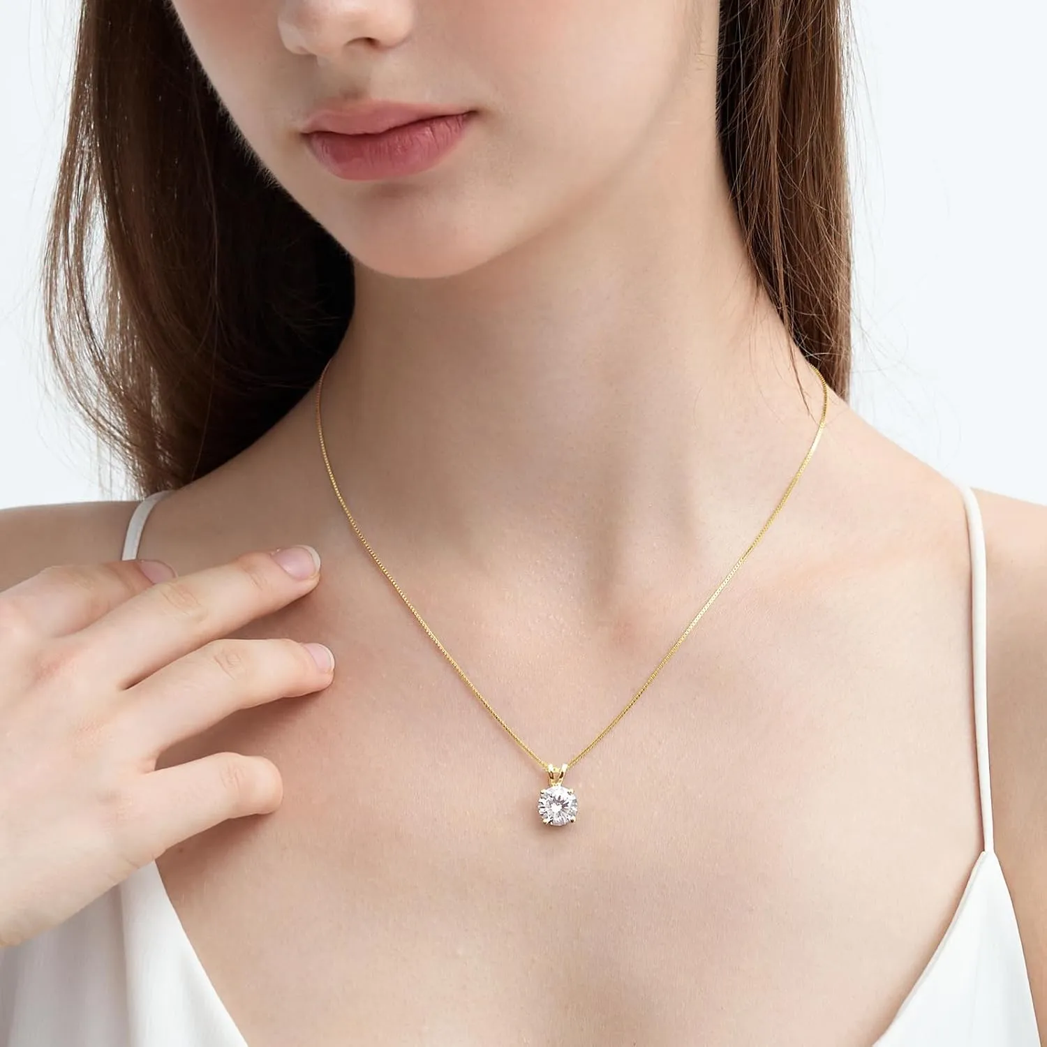 Moissanite Solitaire Necklace for Women, 13 Carat Lab Created Diamond Pendant, D Color VVS1,Heart Back, 18 2" Silver Chain, Gift for Wife, Girlfriend, Mom Yourself on Anniversary, Birthday, Wedding