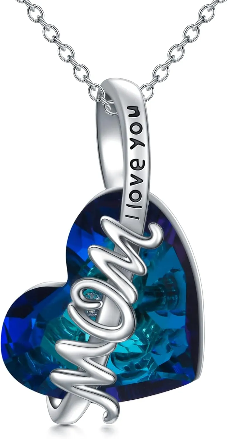 Mom Necklace Sterling Silver Mom Pendant Heart Necklace Jewelry Mother's Day Necklace for Mom Mama Women