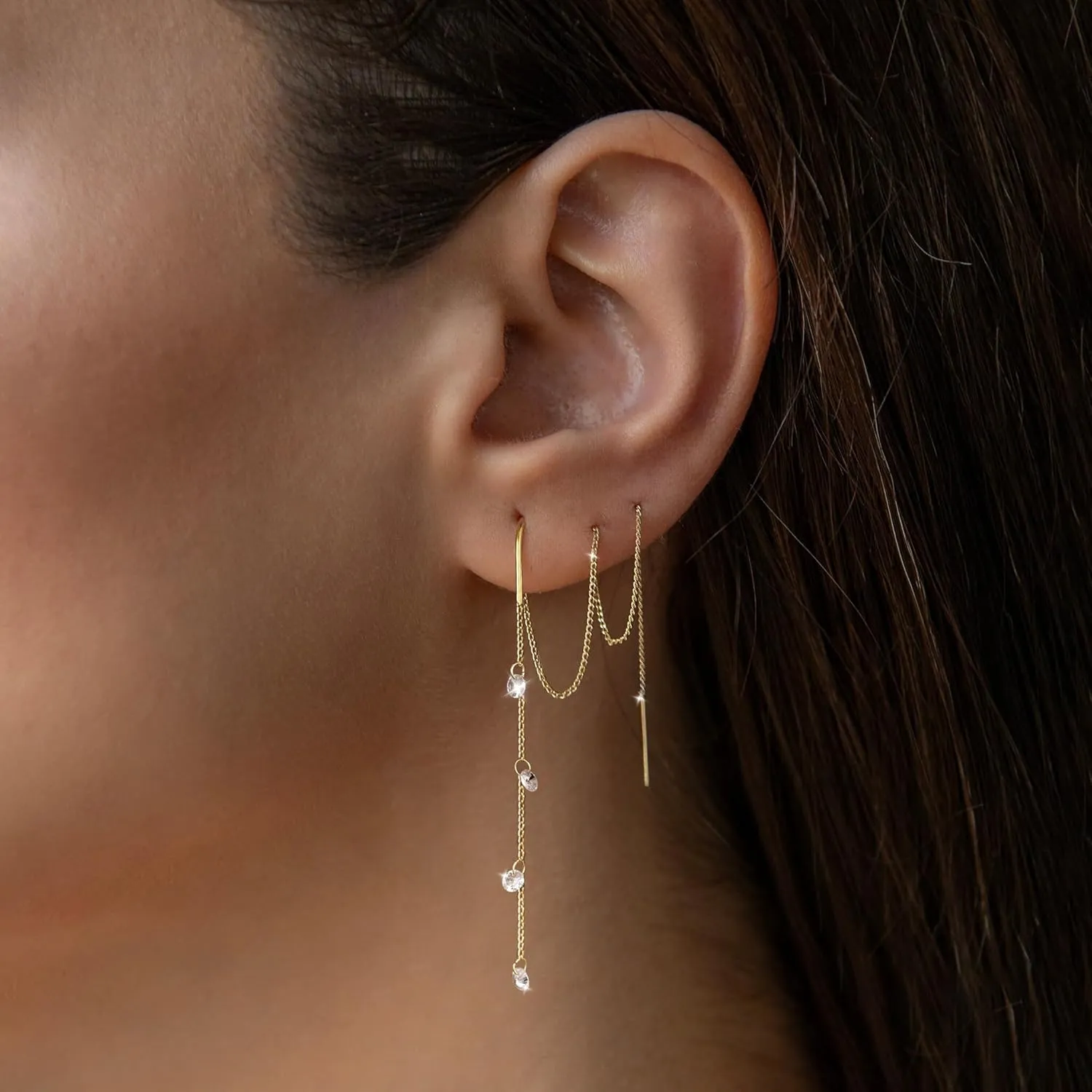 Moodear Dangle Earrings for Women - Dainty 14K Gold/Silver Plated Stack Long Drop Chain Earring Hypoallergenic Cubic Zirconia Hoop Stud Earrings Non Tarnish Trendy Jewelry Set