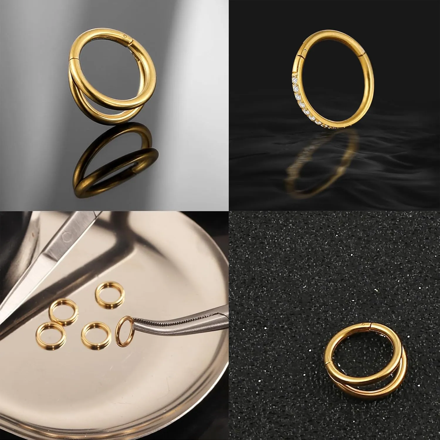 MOQIKAKA16G 18G 20G Surgical Steel Nose Septum Rings Hoops - Stainless Steel Segment Nose Rings Hoop Helix Cartilage Clicker Daith Tragus Sleeper Hoop Earrings, Body Piercing Rings for Women Men 6mm 8mm 10mm
