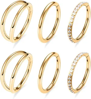 MOQIKAKA16G 18G 20G Surgical Steel Nose Septum Rings Hoops - Stainless Steel Segment Nose Rings Hoop Helix Cartilage Clicker Daith Tragus Sleeper Hoop Earrings, Body Piercing Rings for Women Men 6mm 8mm 10mm
