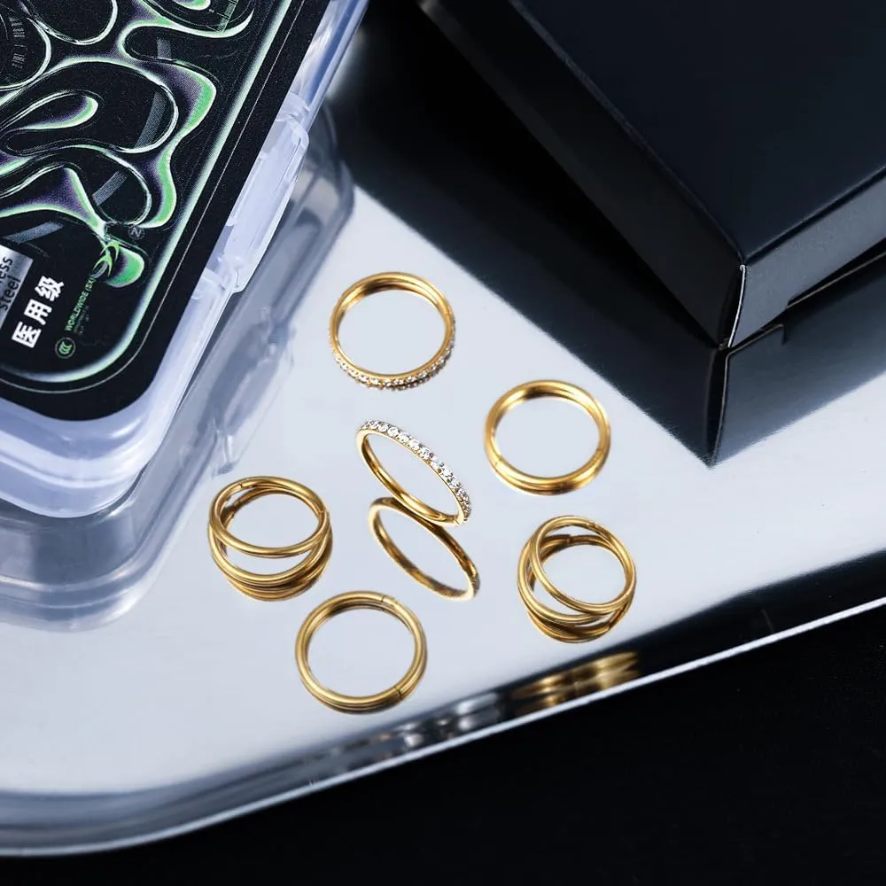 MOQIKAKA16G 18G 20G Surgical Steel Nose Septum Rings Hoops - Stainless Steel Segment Nose Rings Hoop Helix Cartilage Clicker Daith Tragus Sleeper Hoop Earrings, Body Piercing Rings for Women Men 6mm 8mm 10mm