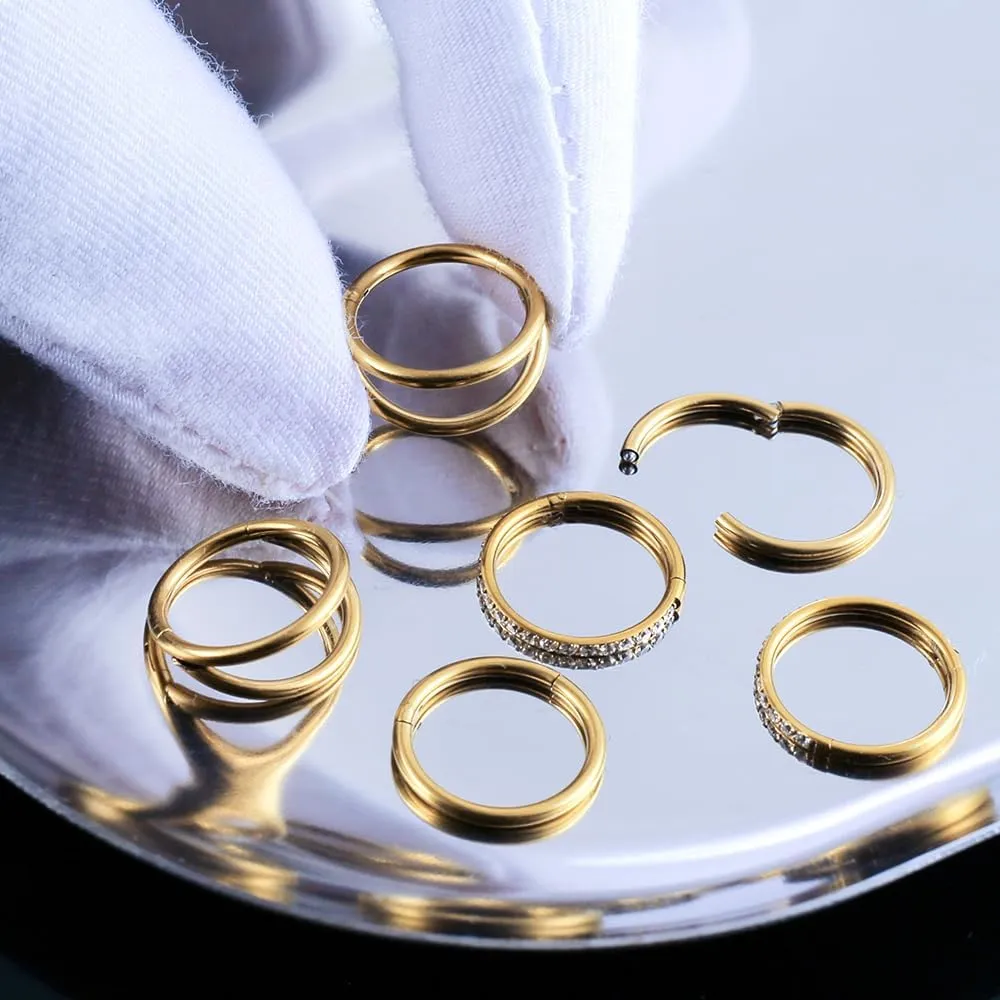 MOQIKAKA16G 18G 20G Surgical Steel Nose Septum Rings Hoops - Stainless Steel Segment Nose Rings Hoop Helix Cartilage Clicker Daith Tragus Sleeper Hoop Earrings, Body Piercing Rings for Women Men 6mm 8mm 10mm