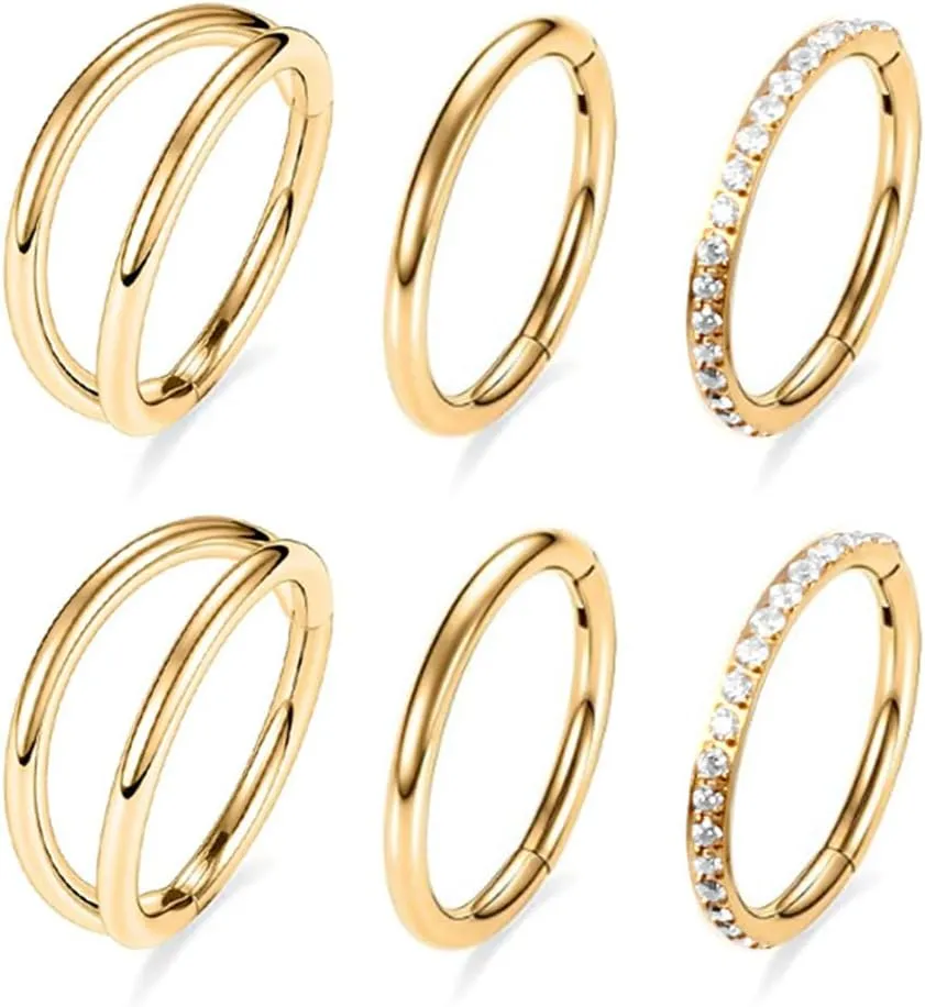 MOQIKAKA16G 18G 20G Surgical Steel Nose Septum Rings Hoops - Stainless Steel Segment Nose Rings Hoop Helix Cartilage Clicker Daith Tragus Sleeper Hoop Earrings, Body Piercing Rings for Women Men 6mm 8mm 10mm