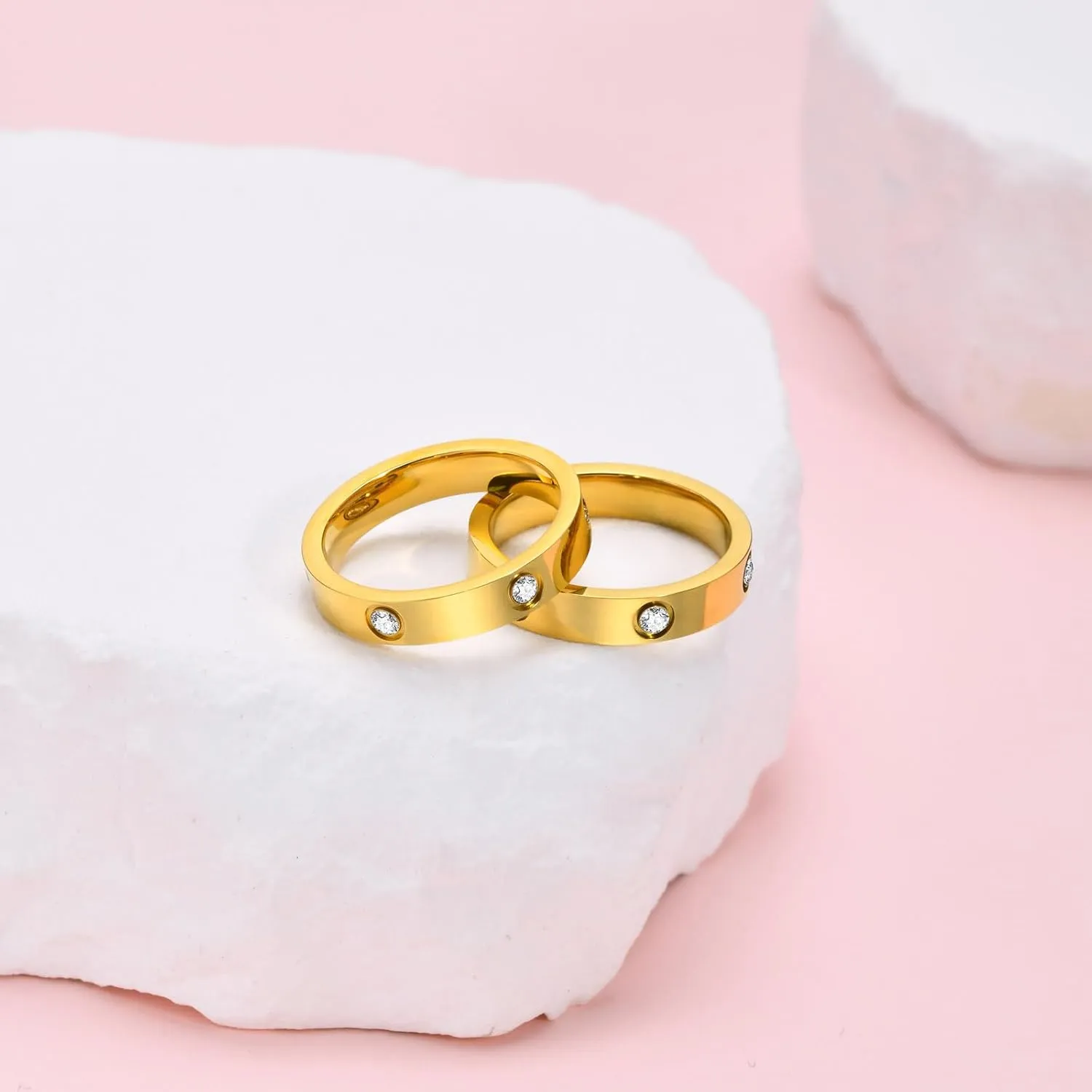 MPRAINBOW Gold Rings for Women, 18K Gold Plated Stainless Steel Cubic Zirconia Friendship Band Wedding Party Trendy Jewelry Gift Non-Tarnish,Christmas Birthday Gifts for Her Girlfriend