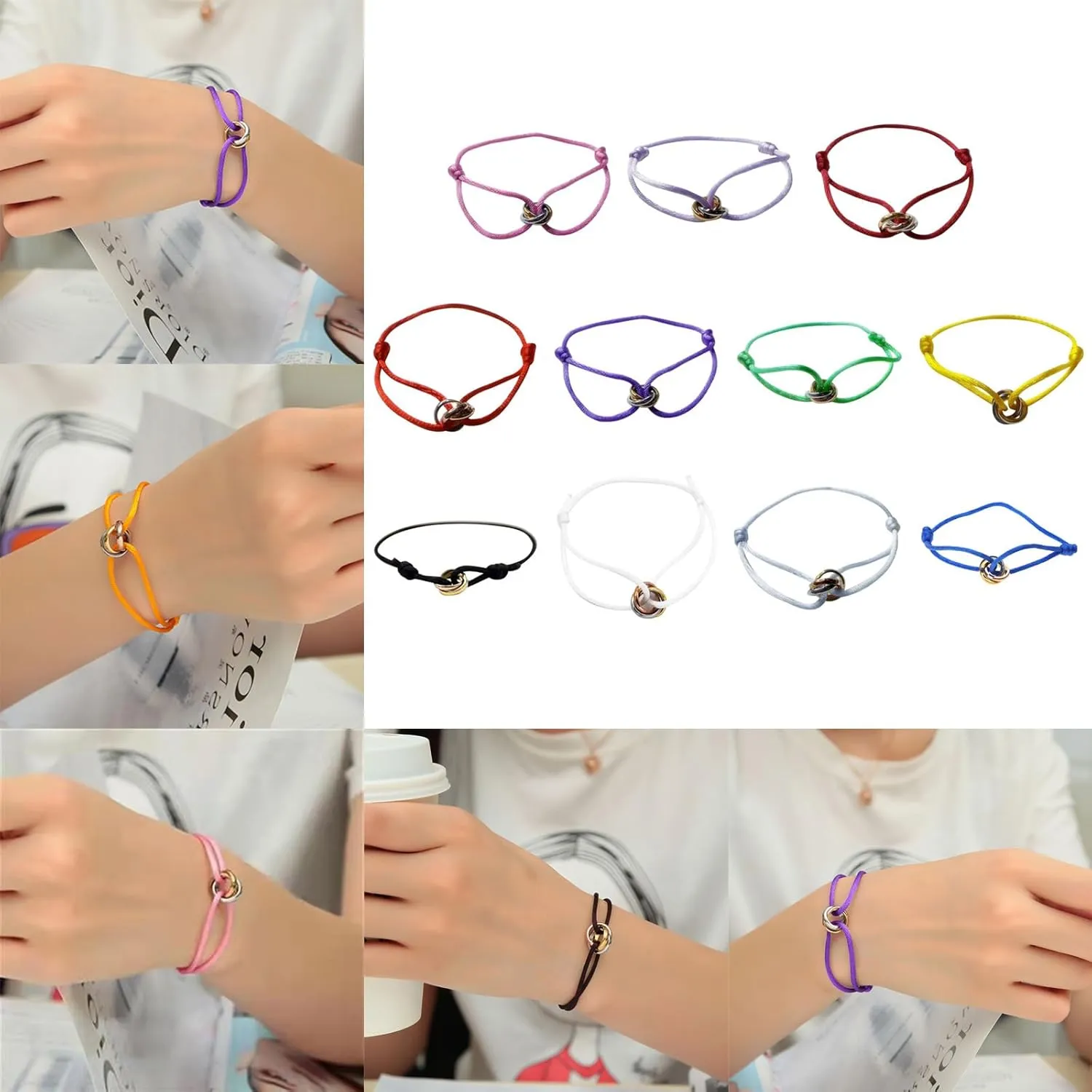 Muloo Metal Buckle Rings Braided Rope Bracelet Handmade String Bracelet Jewelry Gift Adjustable Friendship Couples Bracelets Rope Bracelet Dark Red