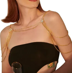 Multi-Layered Rhinestone Shoulder Chain Jewelry Crystal Tassel Backdrop Back Chain Necklace Bridal Wedding Flower Rhinestone Body Chains Arm Chain Jewelry for Women