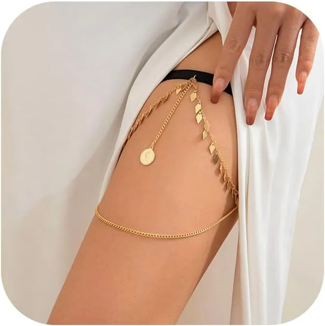 Multi-Layered Thigh Chains Jewelry, Bikini Elastic Tassel Leg Chain, Summer Beach Body Chain, Simple Metal Thigh Body Chain for Women