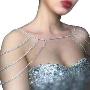 Multi-Layered Wedding Rhinestone Shoulder Chain Jewelry Crystal Bridal Necklace Sexy Rhinestone Body Chains Tassel Arm Chain Bridal Backdrop Jewelry for Women