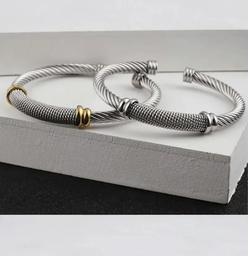 Multi Twisted Cable Wire Cross Bracelet For Women Men Classic Stainless Steel Fashion Stackable OPen Bangle Open Cuff Bangles Vintage Jewelry