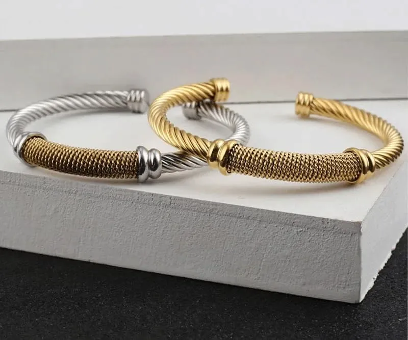 Multi Twisted Cable Wire Cross Bracelet For Women Men Classic Stainless Steel Fashion Stackable OPen Bangle Open Cuff Bangles Vintage Jewelry