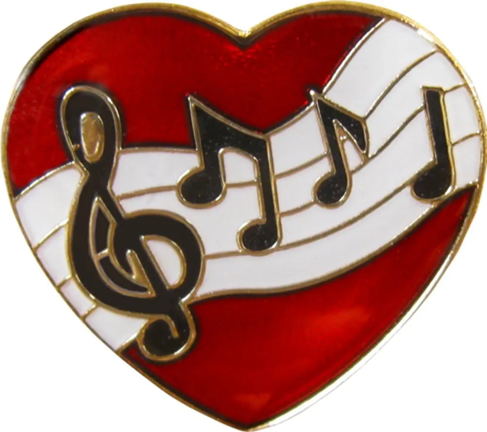 Musical Notes with Heart Enamel Pin  Musical Heart-Shaped Accessory for Jackets, Backpacks, Hats, and Lanyards