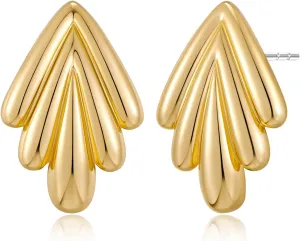 MUYAN Chunky Gold Textured Earrings for Women Trendy Minimalist Large Chunky Studs Fashion Jewelry