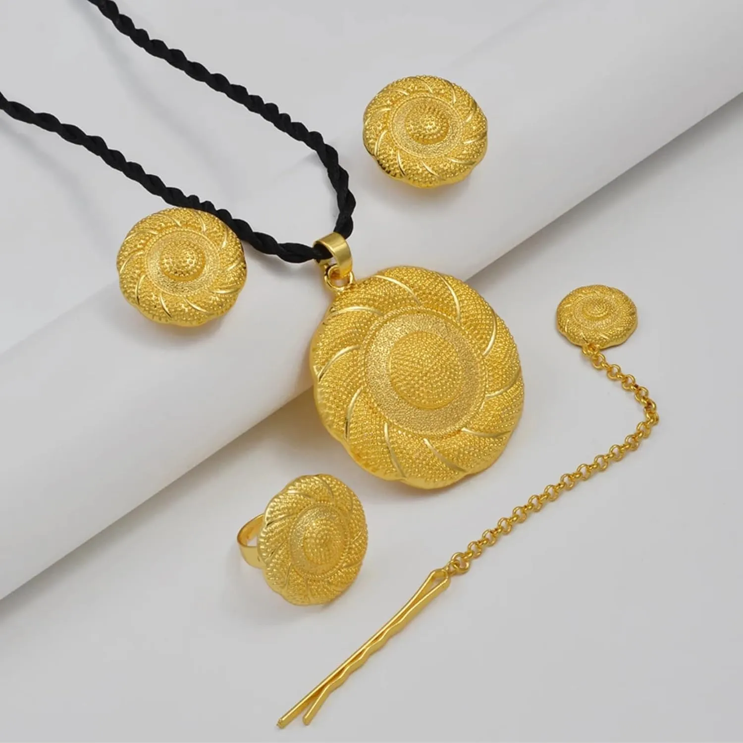 N-Made Beautiful Ethiopian Jewelry Set - Chokers, Pendants, Earrings & Ring for Women - Eritrean Wedding Party