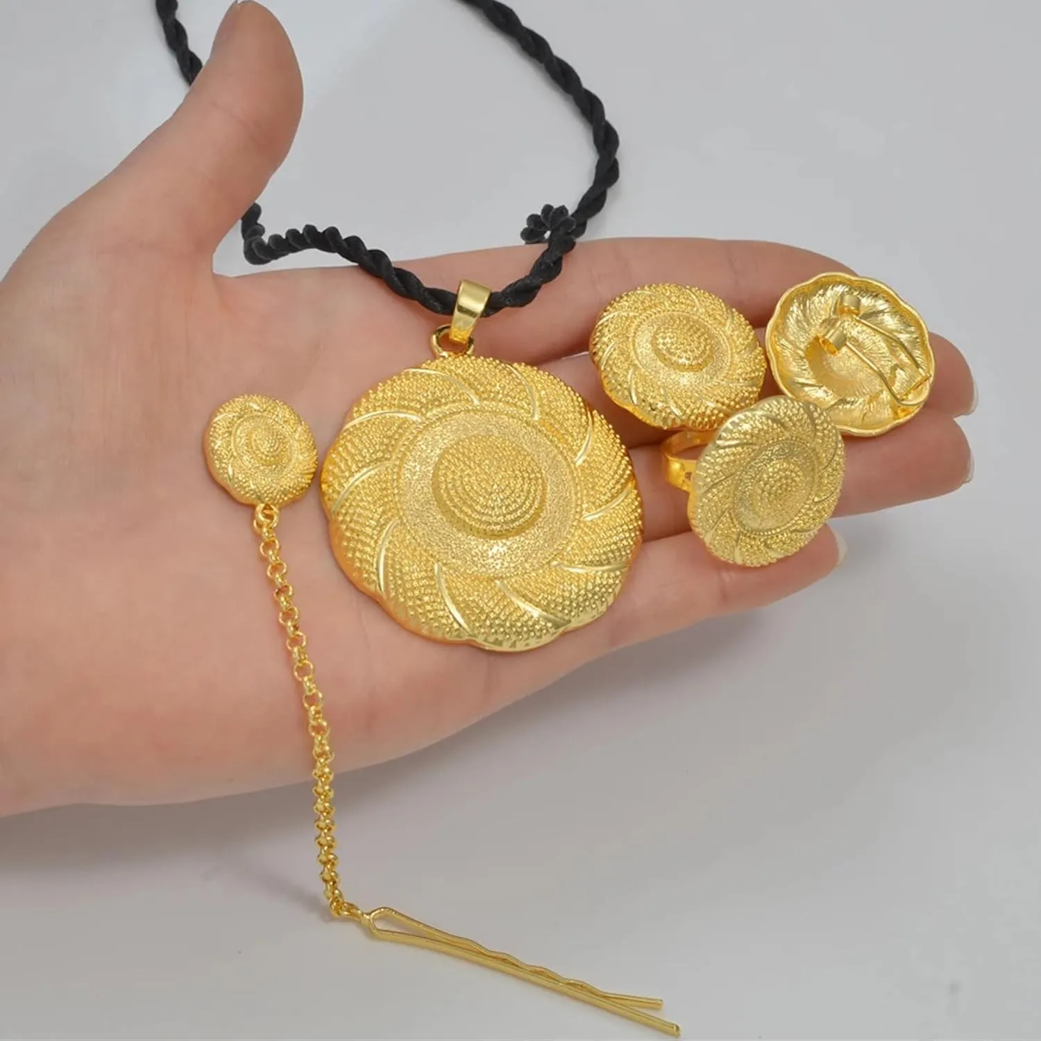 N-Made Beautiful Ethiopian Jewelry Set - Chokers, Pendants, Earrings & Ring for Women - Eritrean Wedding Party