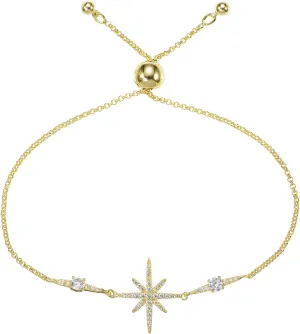 namana North Star Bracelet with Cubic Zirconia Stones, Stone Studded Silver, Gold or Rose Gold Bracelets for Women, Star Jewelry for Women, Lucky Star Adjustable Bracelet with Gift Box
