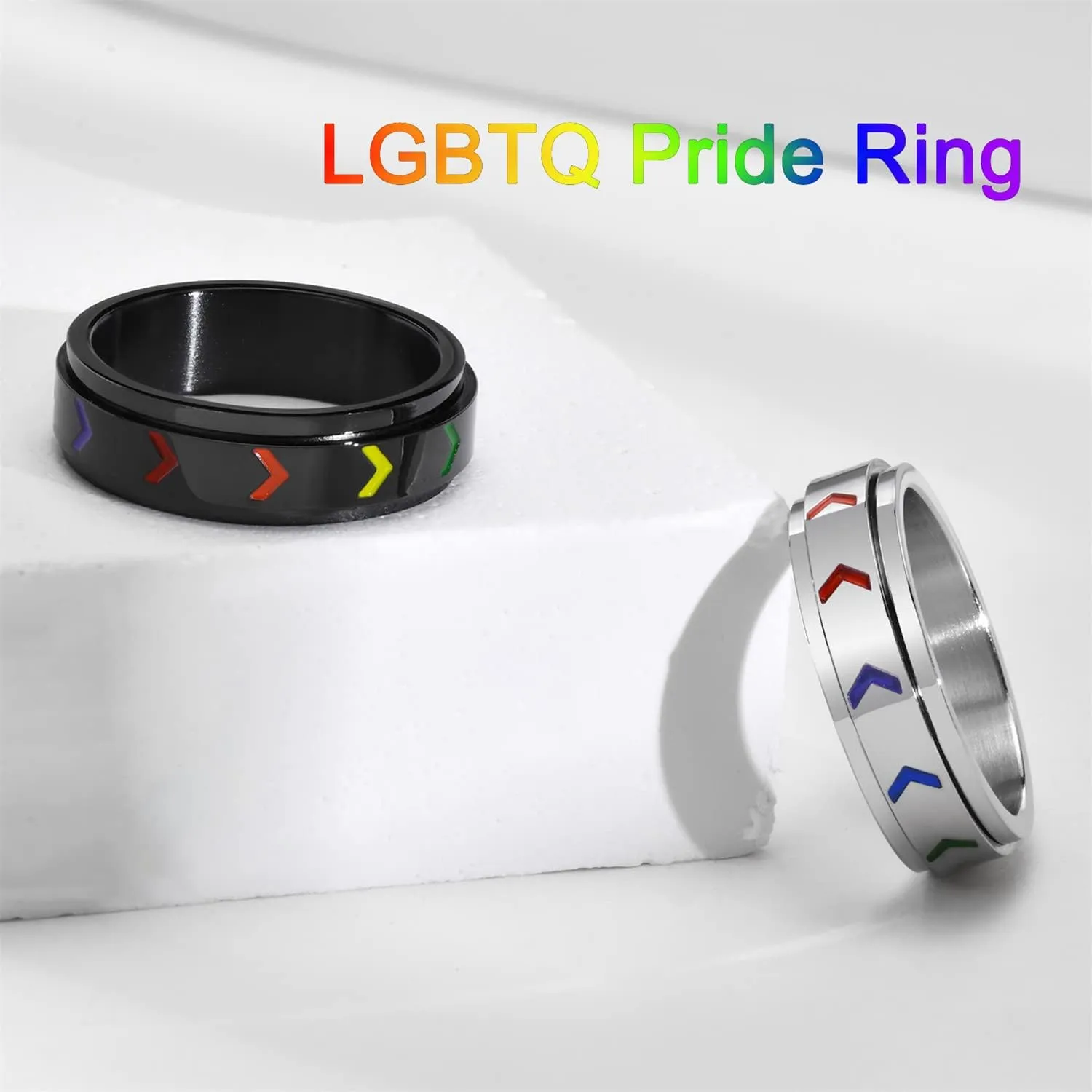 Nanafast Stainless Steel Rainbow Spinner LGBT Pride Ring for Gay & Lesbian - Love is Love LGBTQ Anxiety Ring for Women Men