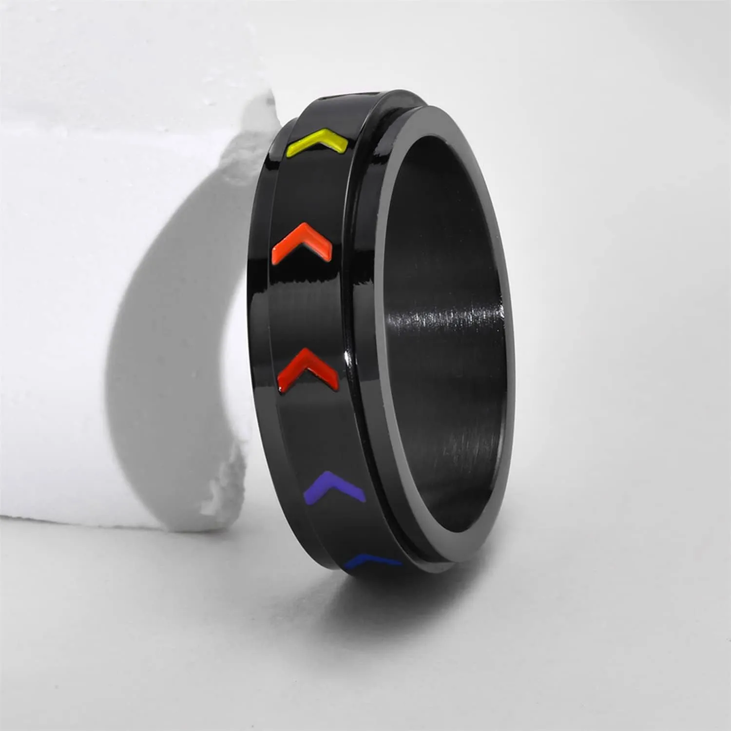 Nanafast Stainless Steel Rainbow Spinner LGBT Pride Ring for Gay & Lesbian - Love is Love LGBTQ Anxiety Ring for Women Men