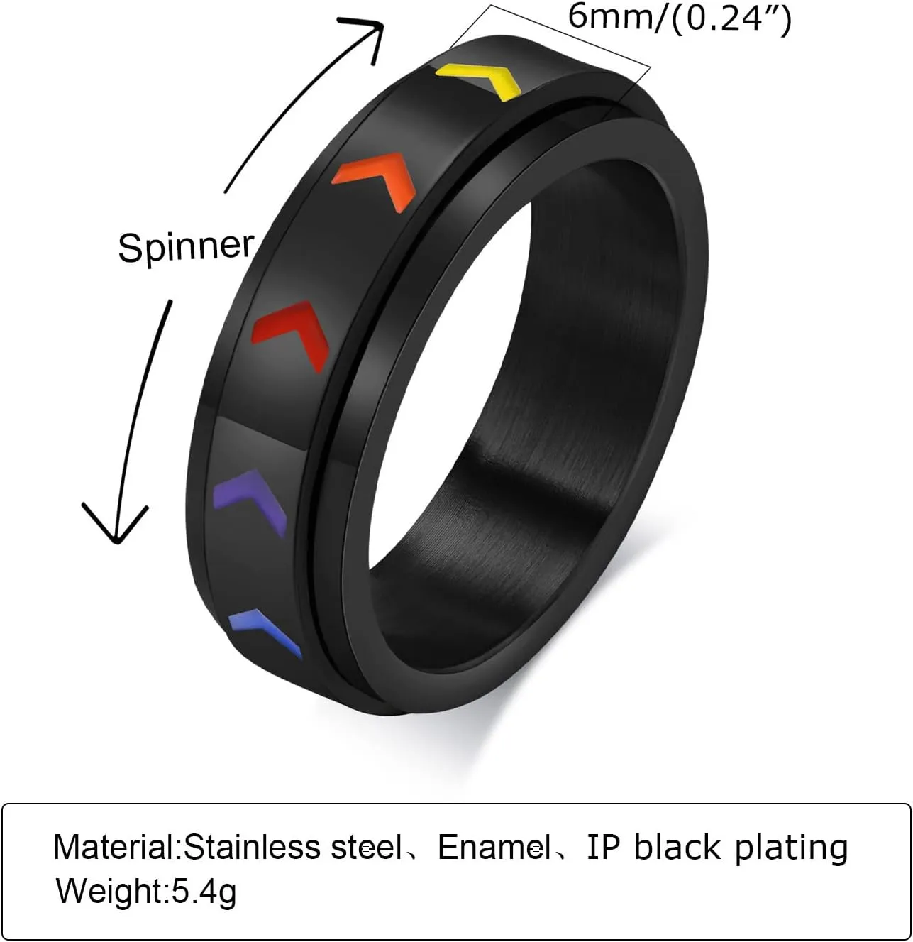 Nanafast Stainless Steel Rainbow Spinner LGBT Pride Ring for Gay & Lesbian - Love is Love LGBTQ Anxiety Ring for Women Men
