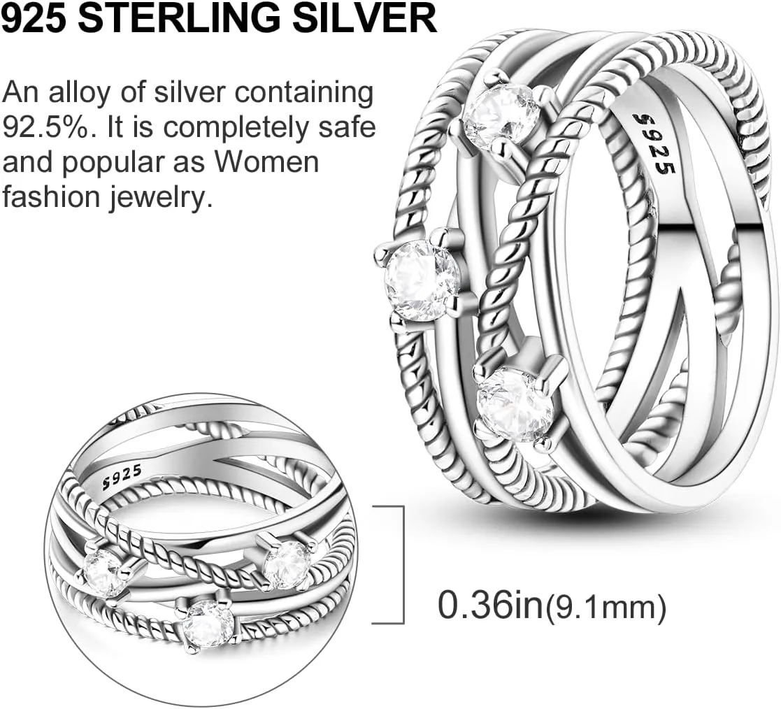 NARMO 925 Sterling Silver Rings for Women Evil Eyes Rings Entwined Line Cubic Zirconia Rings Simple Stackable Finger Rings Engagement Ring Personality Rings Size 6-9