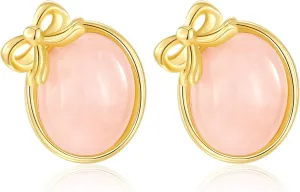 Natural Stone Earrings Easter Egg Earrings Cute Tiny Studs Gold Plated Bow Studs Fashion Holiday Jewelry