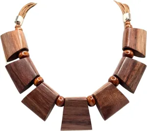 Natural Wood Necklace, Large Boho Tribal Wooden Necklace for Women Men, 19 to 22 Inch Extendable Waxed Cord Handcrafted Sono Wood Necklace GA095
