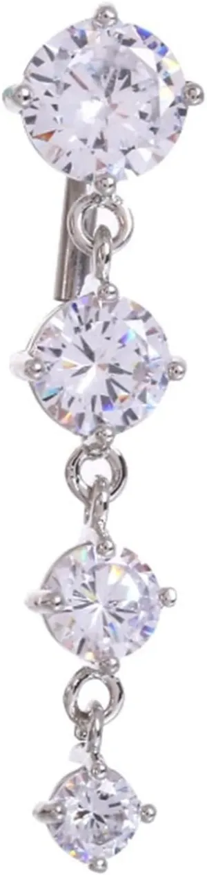 Navel Rings for Women, Belly Rings for Women Belly Rings Surgical Steel Dangling Long Round Cubic Zirconia Belly Button Piercing Jewelry