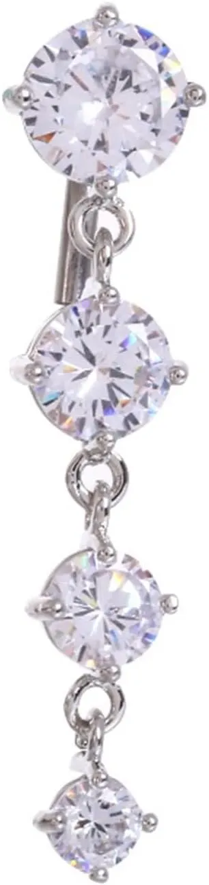 Navel Rings for Women, Belly Rings for Women Belly Rings Surgical Steel Dangling Long Round Cubic Zirconia Belly Button Piercing Jewelry