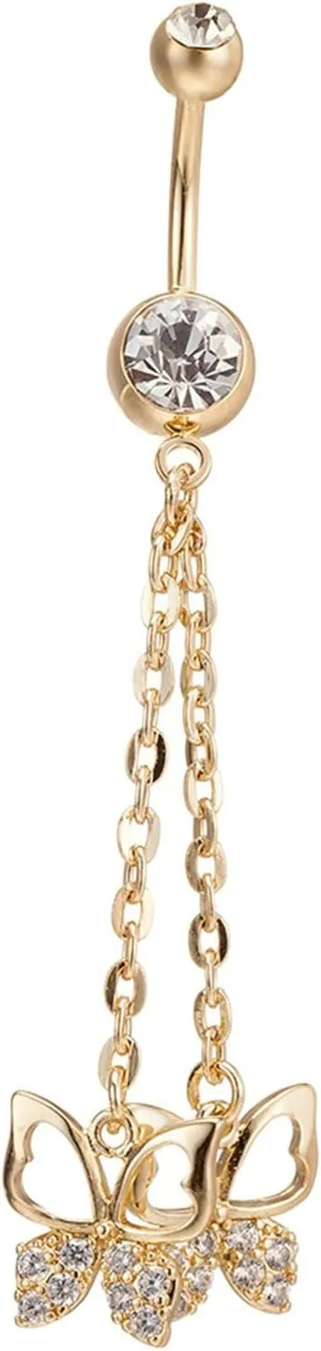 Navel Rings for Women Stainless Steel, CZ Black Navel Rings for Women Chain Gold Navel Rings