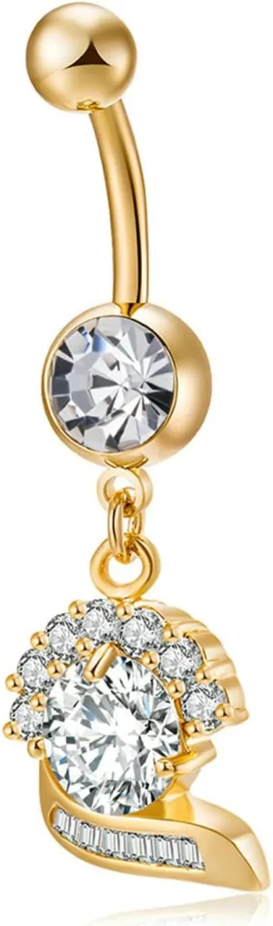 Navel Rings for Women Stainless Steel, CZ Short Navel Rings for Women Snail Gold Navel Rings
