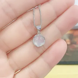 Necklace,S925 Sterling Silver Imitation White Chalcedony Round Pendant Necklace Female Niche Design Light Luxury Personality Wild Jewelry