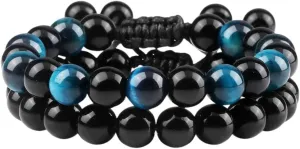 New 2025 Fashion Men Bracelet Set Natural Black Obsidian Tiger Eye Bead Bracelets Couples Prayer Bangles Women Soul Jewelry Findings Gifts Trendy Accessories Creative Gift