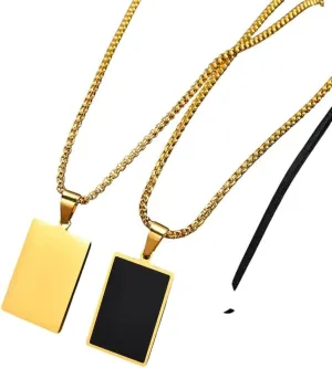 New 2025 Unisex Stylish Mens Geometric Square Necklaces, Black Enamel Rectangle Pendant With Rope Box Chain Collar, Trendy Jewelry Findings Gifts Fashion Accessories Creative Gift For Women And Men
