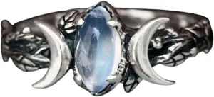 New 2026 Imitation Moonstone Moon Vintage Rings For Women Olive Branch Design Band Chic Female Finger Gift Unique Jewelry Fashion Luxury Accessories Creative