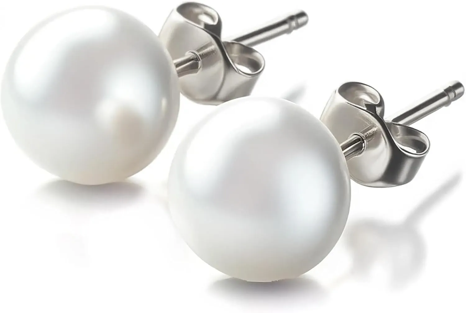 Nickel Free Sterling Silver White Freshwater Cultured Pearl Stud Earrings, Hypoallergenic Earrings with Genuine Cultured Pearls, Flat Back Button Pearl Earrings