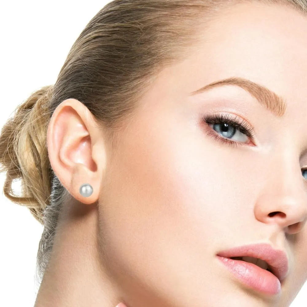 Nickel Free Sterling Silver White Freshwater Cultured Pearl Stud Earrings, Hypoallergenic Earrings with Genuine Cultured Pearls, Flat Back Button Pearl Earrings